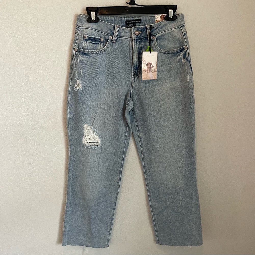 Sincerely Jules Distressed Straight Leg Ankle Jeans Light Wash Women 7/28 NWT